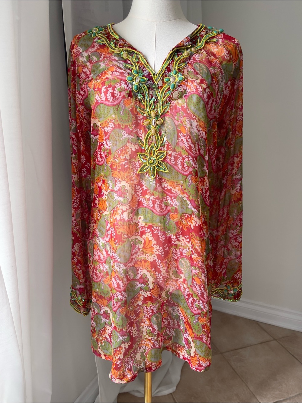 100% Silk Print Tunic Top